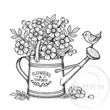3454 G or H - Watering Can with Flowers Rubber Stamp