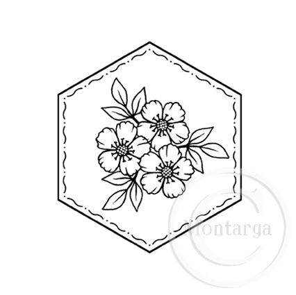 3462 F - Three Flower Hexagon Rubber Stamp