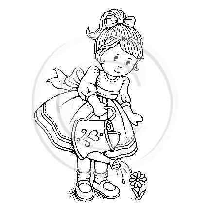 3533 GG - Girl With Watering Can Rubber Stamp