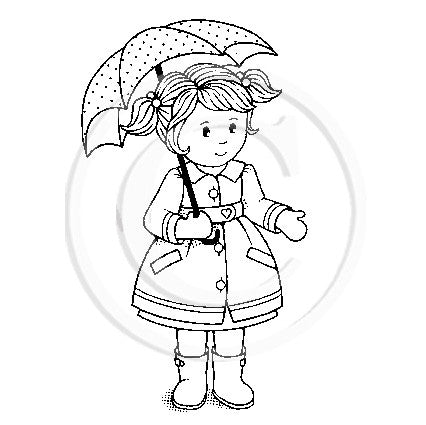3534 GG - Girl With Umbrella Rubber Stamp