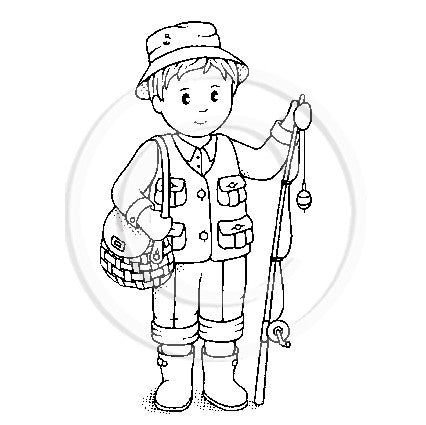 3535 GG - Fishing Boy Rubber Stamp