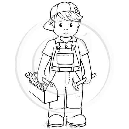 3538 GG - Boy With Tools Rubber Stamp