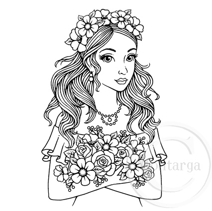 3588 GG - Girl with Flowers Rubber Stamp