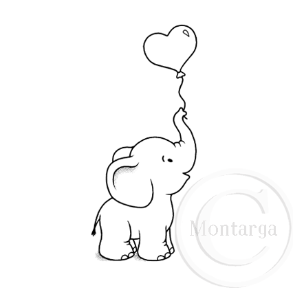 3613 FF - Elephant With Balloon Rubber Stamp