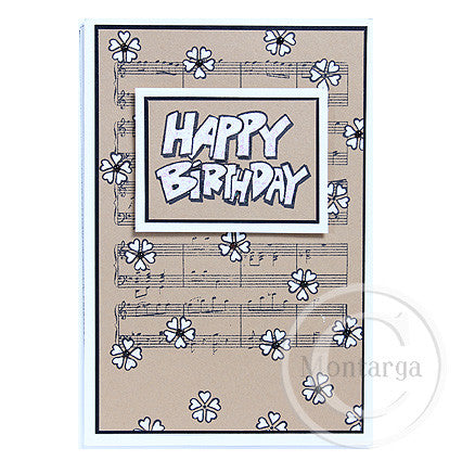 0103 E - Outline Happy Birthday Rubber Stamp