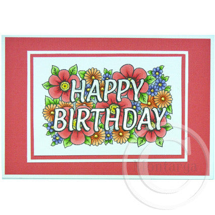 2838 GG - Flowery Happy Birthday Rubber Stamp