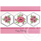3462 F - Three Flower Hexagon Rubber Stamp