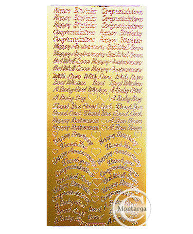 PeelCraft Stickers - Mini Greetings Asst Text - Gold PC324G