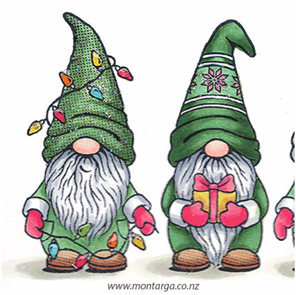 Card Sample - Three Christmas Gnomes - Green