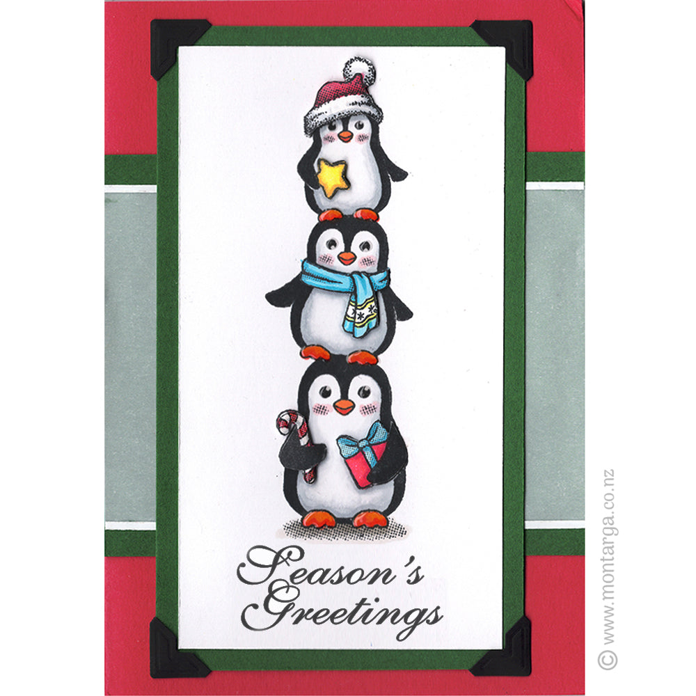 2408 FFF - Christmas Penguins Rubber Stamp