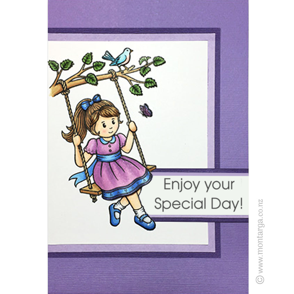 3559 GG Girl on Swing Rubber Stamp