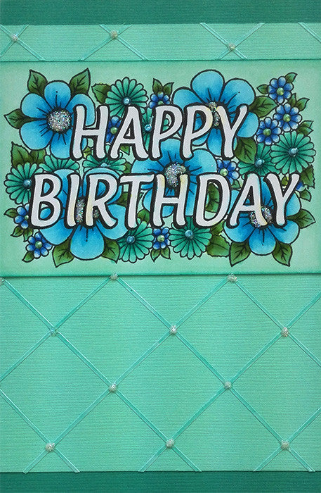 2838 GG - Flowery Happy Birthday Wording Rubber Stamp