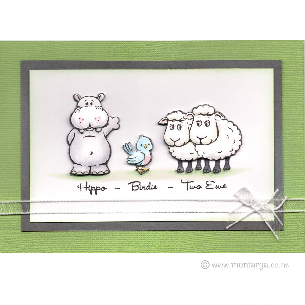 3616 GG - Hippo Birdie Two Ewe Rubber Stamp