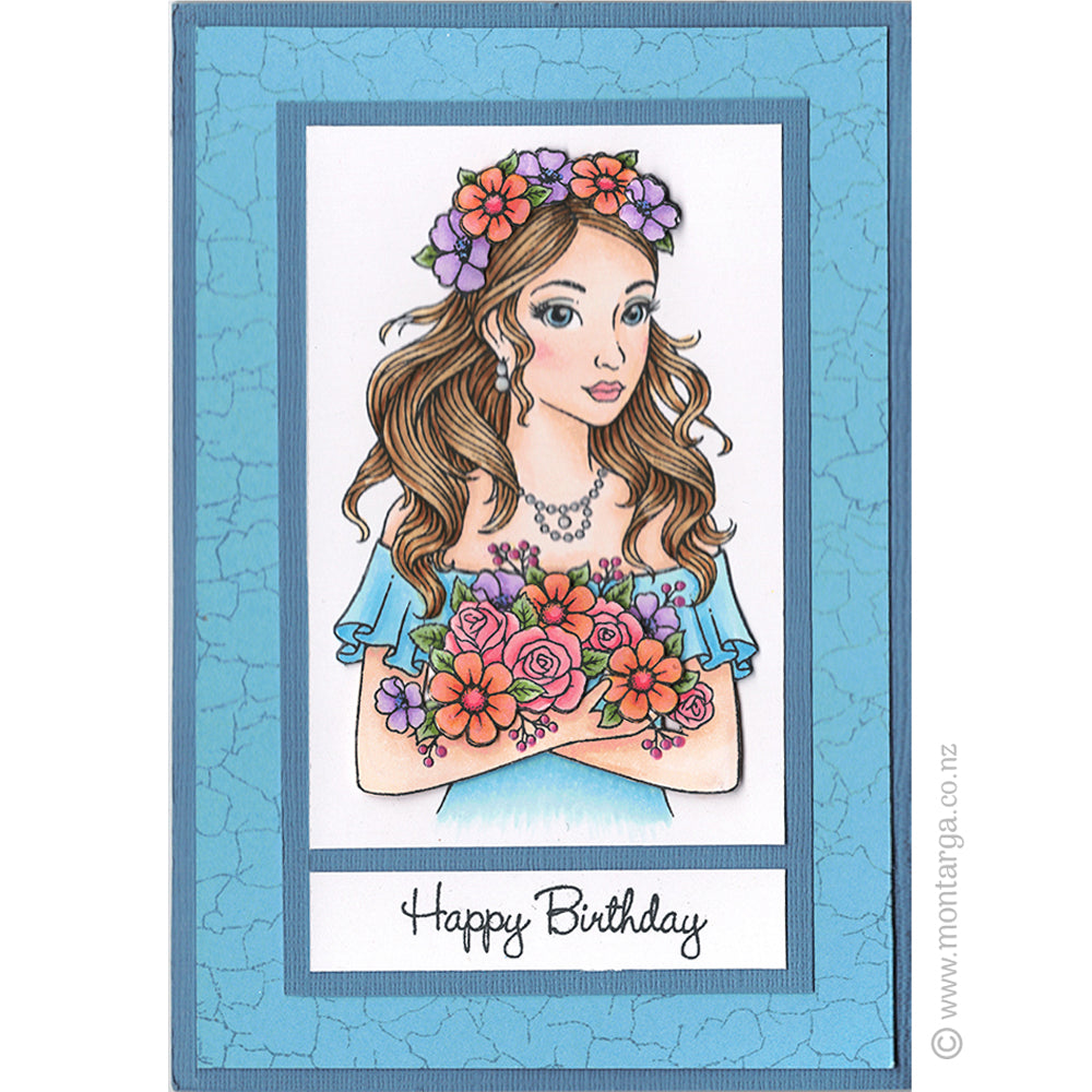 3588 GG - Boho Girl with Flowers Rubber Stamp