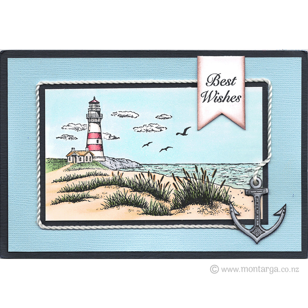 1492 GGG - Seaside and Lighthouse Rubber Stamp