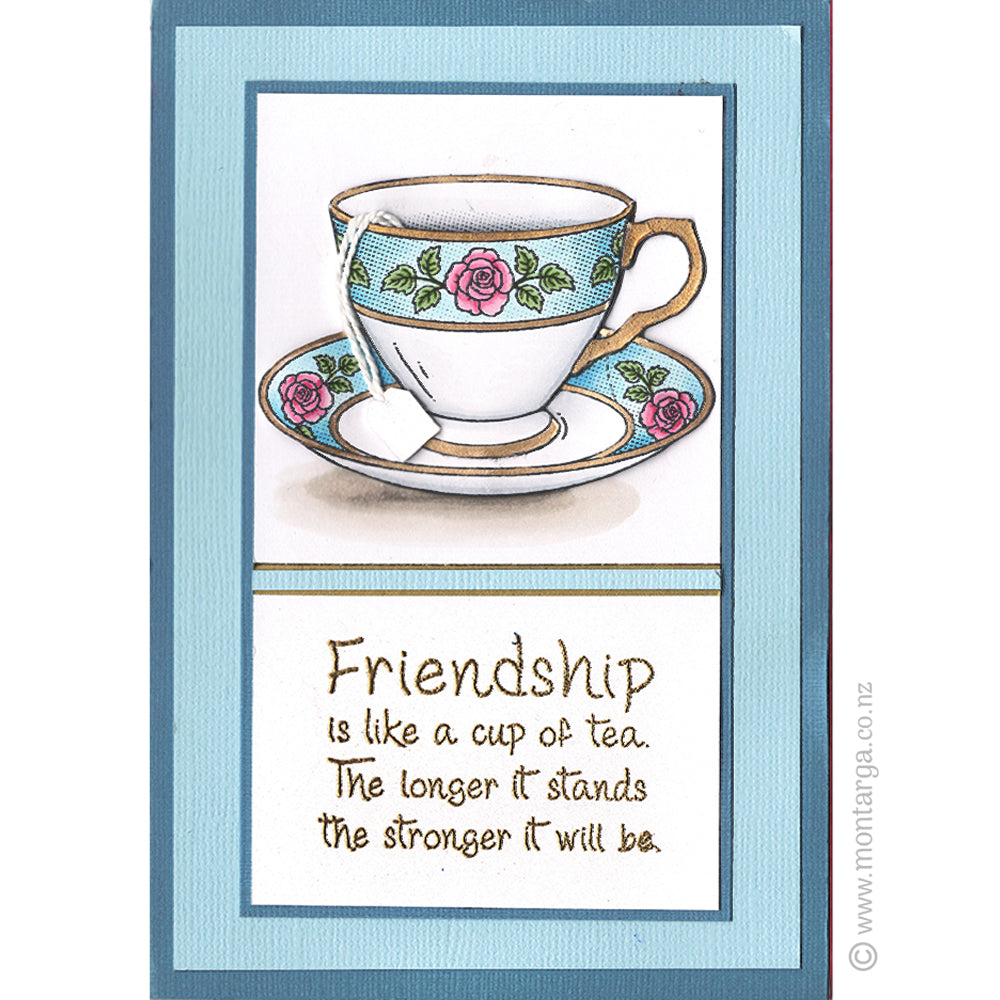 0202 E - Friendship Like a Cup Tea  WordingRubber Stamp