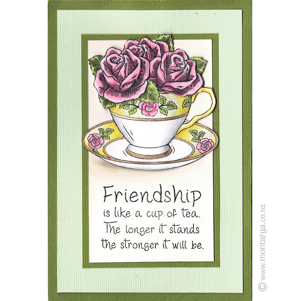 0202 E - Friendship Like a Cup Tea  WordingRubber Stamp