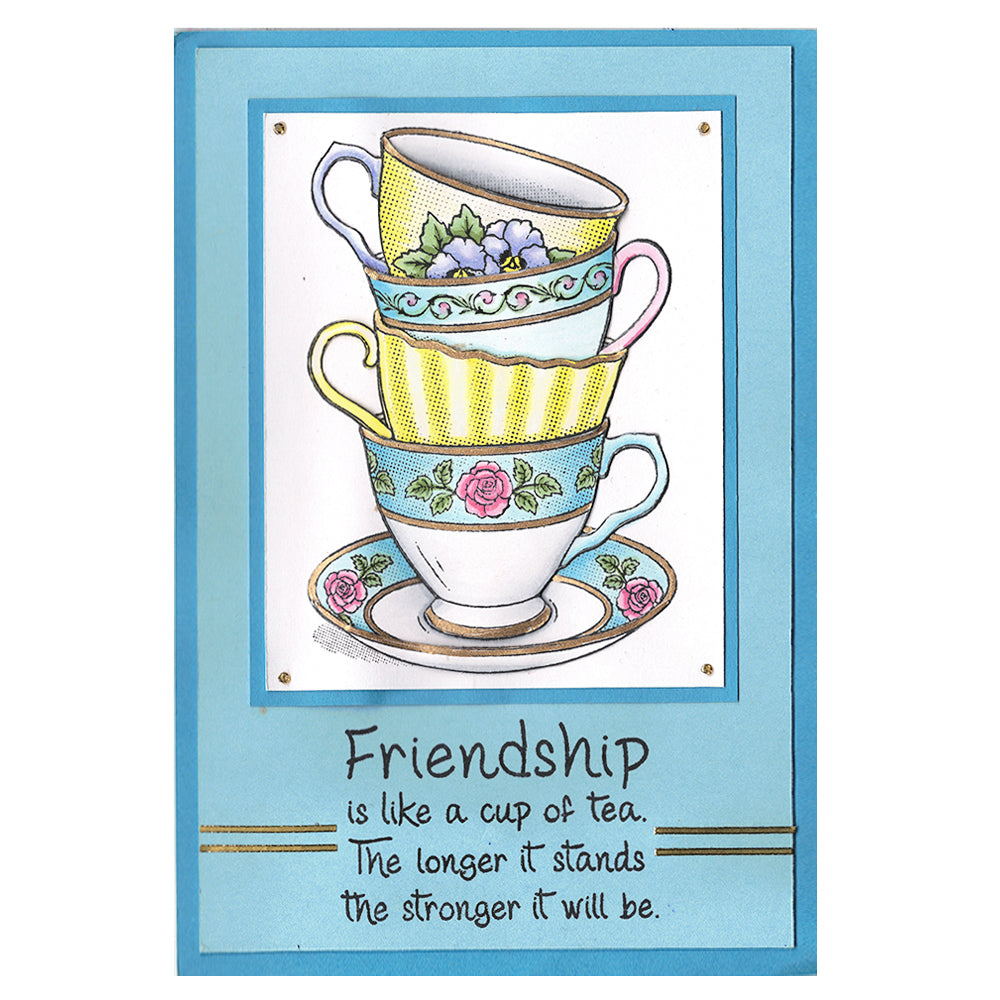 0202 E - Friendship Like a Cup Tea  WordingRubber Stamp