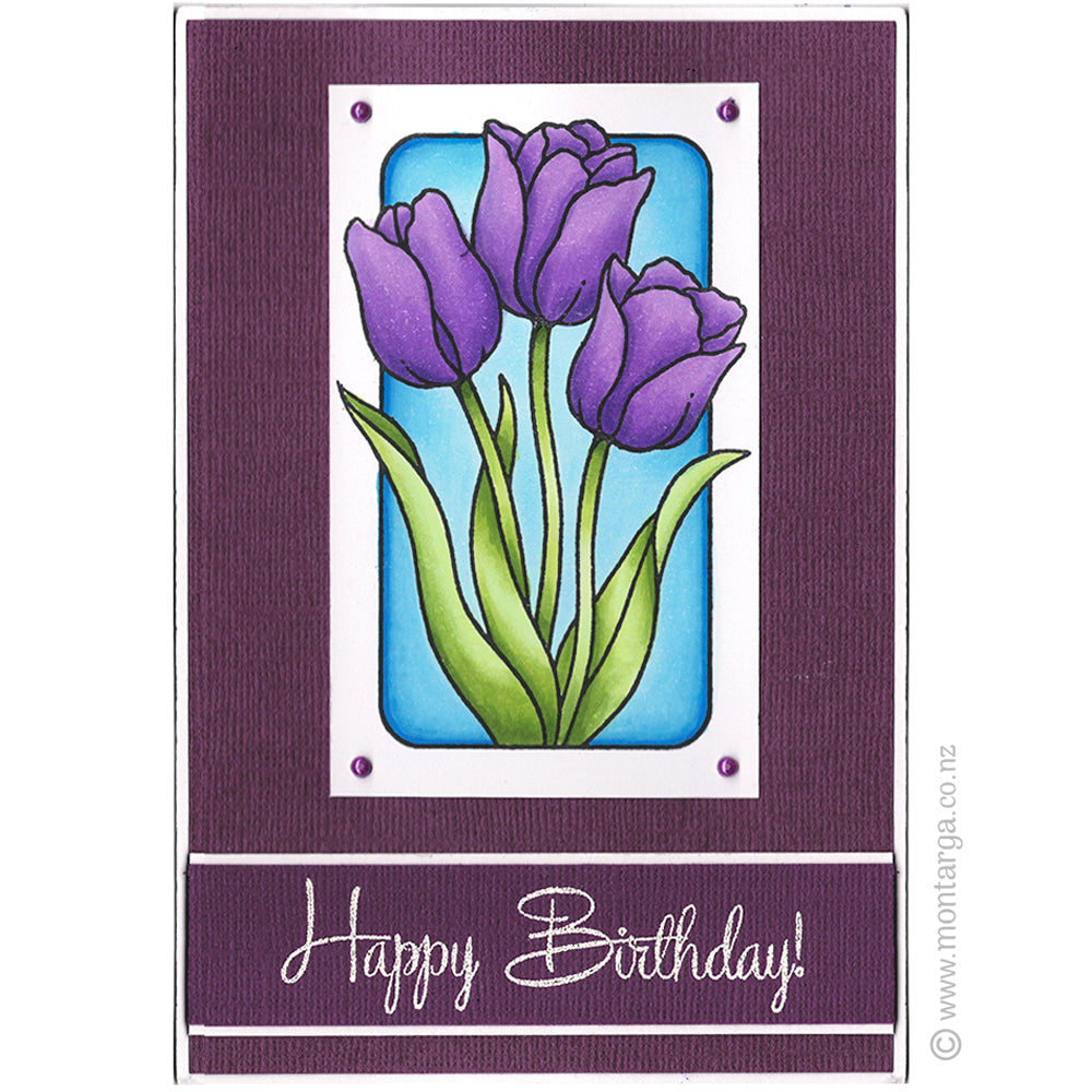 3295 GG - Tulips in Frame Rubber Stamp